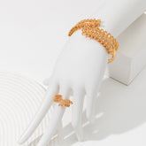 Vintage Gold Wheat Leaf Bracelet with Matching Open Ring 