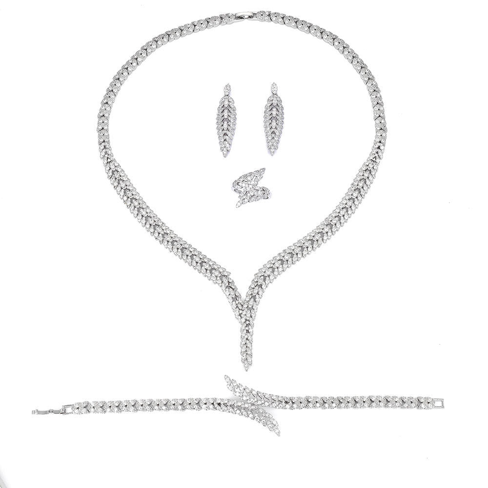 Luxury 4-Piece Zircon Crystal Bridal Jewelry Set 