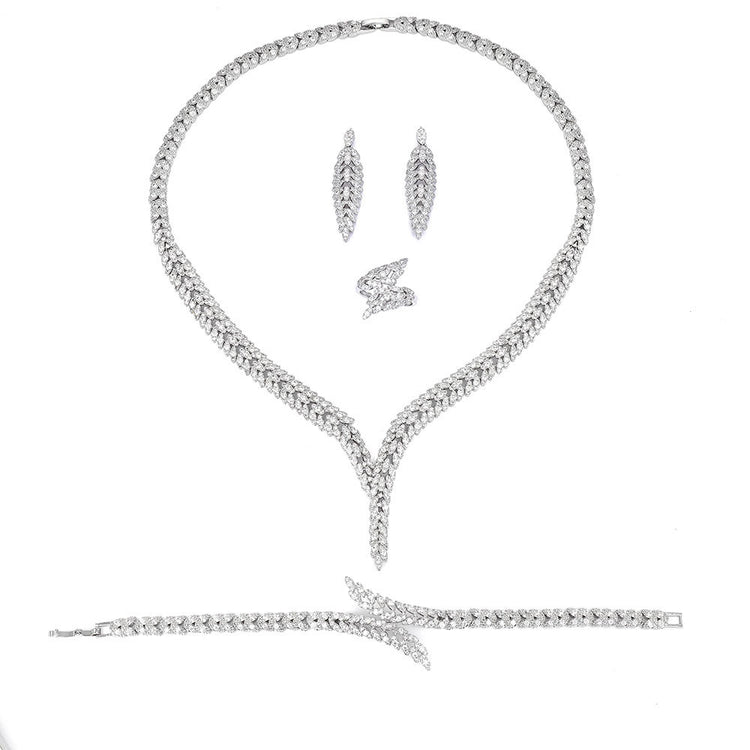 Luxury 4-Piece Zircon Crystal Bridal Jewelry Set 