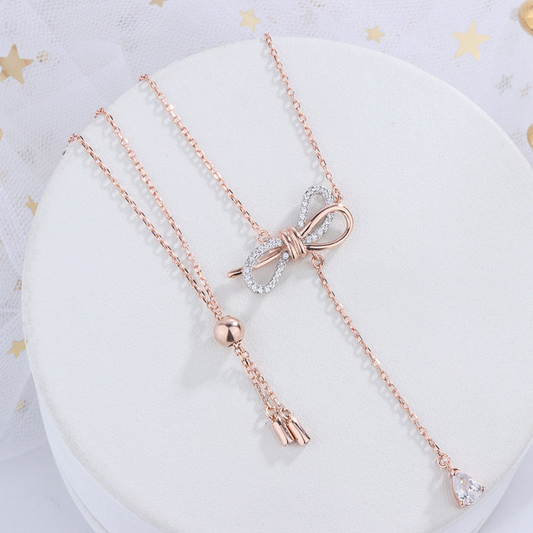 S925 Silver Diamond Bow Necklace