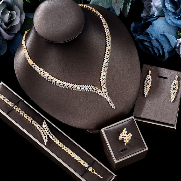 Luxury 4-Piece Zircon Crystal Bridal Jewelry Set 