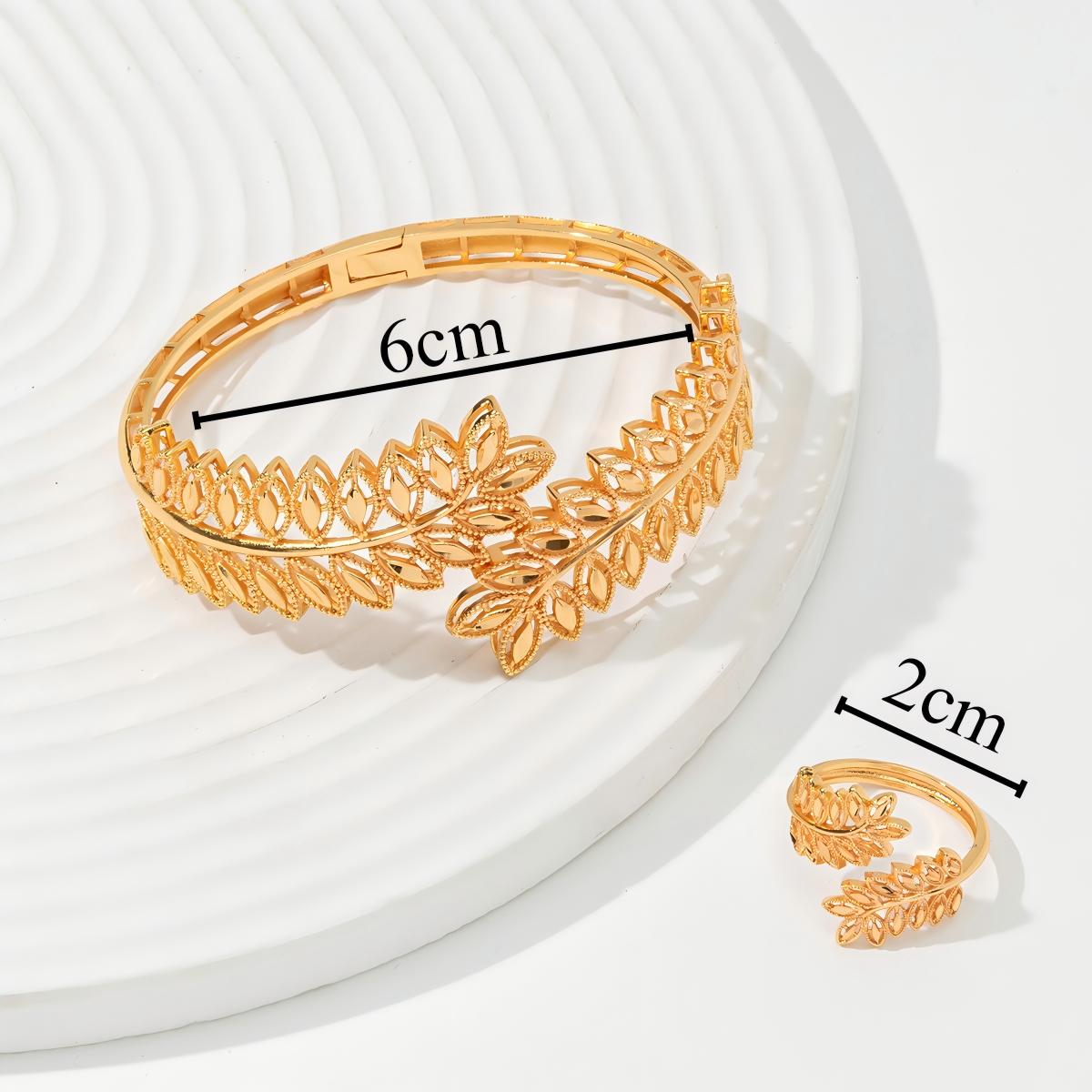 Vintage Gold Wheat Leaf Bracelet with Matching Open Ring 