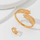Vintage Gold Wheat Leaf Bracelet with Matching Open Ring 